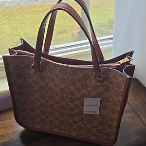 Coach Brown Monogram Tote with Durable Handles
